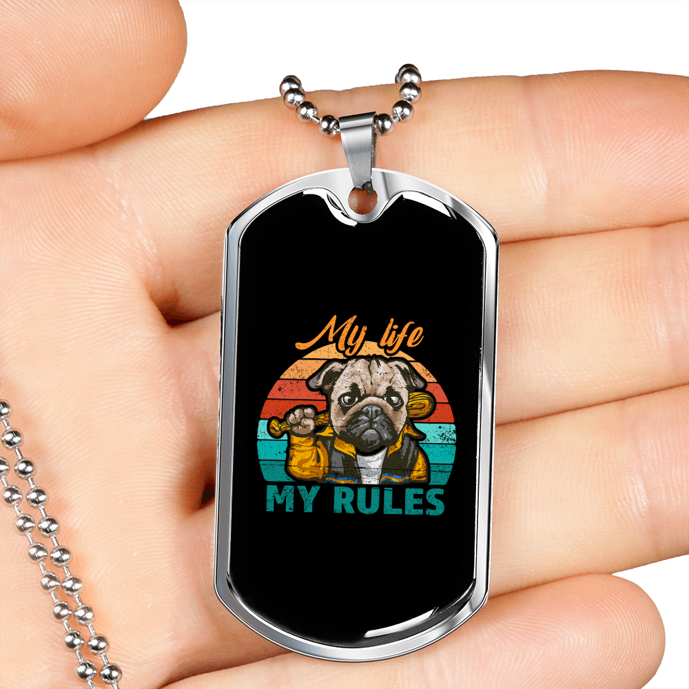 My Life My Rules Necklace Stainless Steel or 18k Gold Dog Tag 24" Chain-Express Your Love Gifts