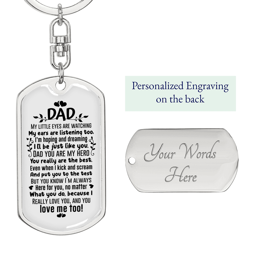 My Little Eyes Dad Keychain Stainless Steel or 18k Gold Dog Tag Keyring-Express Your Love Gifts