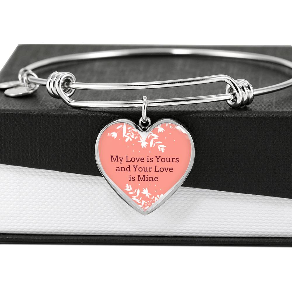 My Love is Yours Pink Heart Bangle Stainless Steel or 18k Gold 18-22"-Express Your Love Gifts