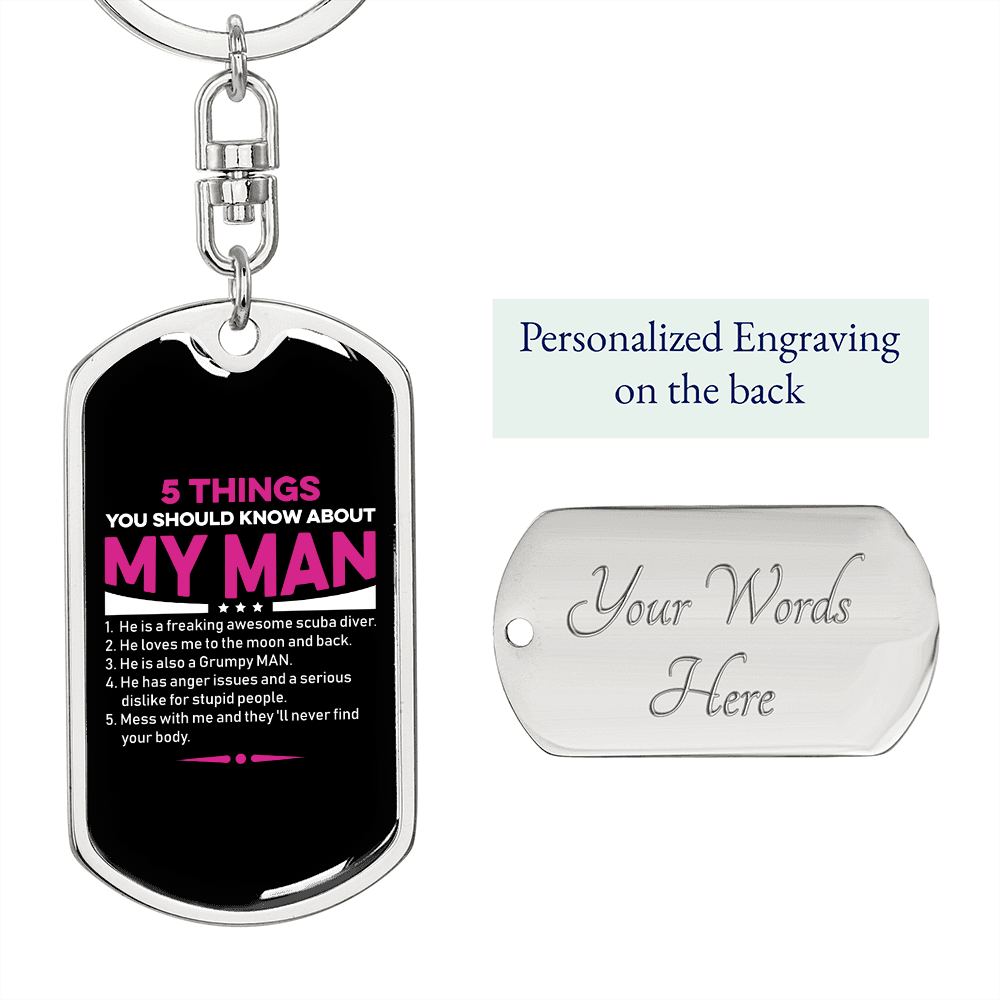My Man 5 things to Know Mom Keychain Stainless Steel or 18k Gold Dog Tag Keyring-Express Your Love Gifts