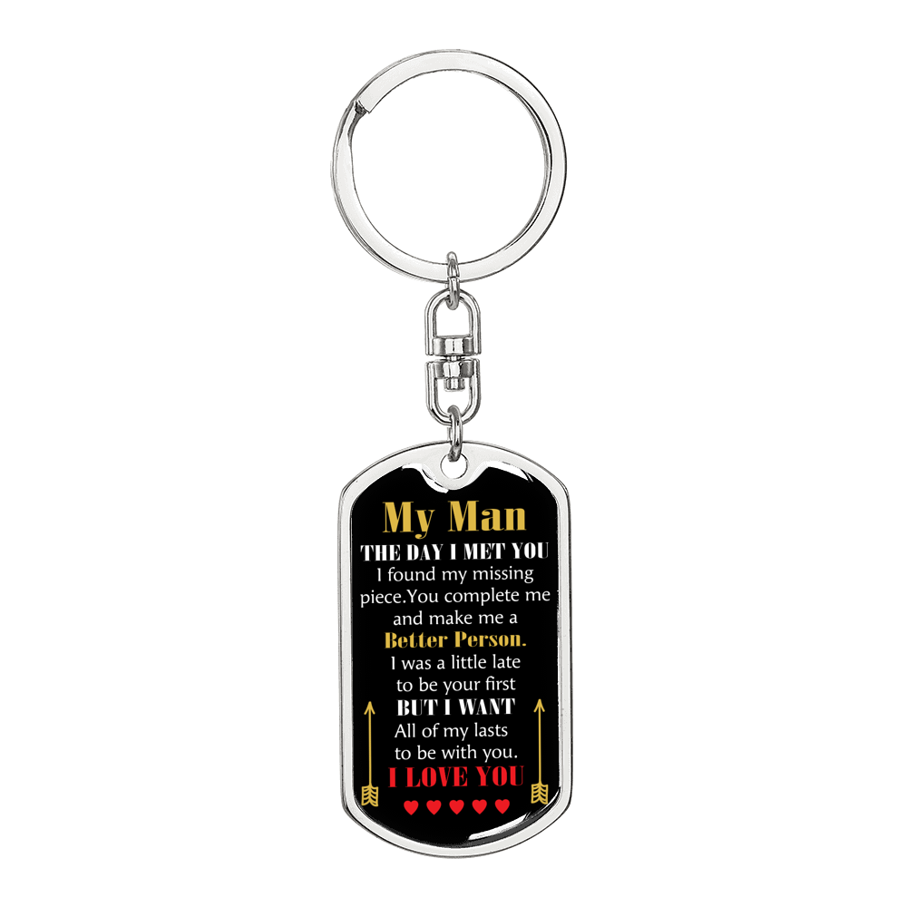My Man The Day I Met You Keychain Stainless Steel or 18k Gold Dog Tag Keyring-Express Your Love Gifts