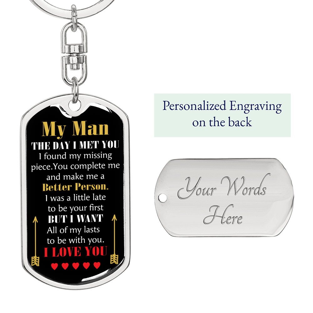 My Man The Day I Met You Keychain Stainless Steel or 18k Gold Dog Tag Keyring-Express Your Love Gifts