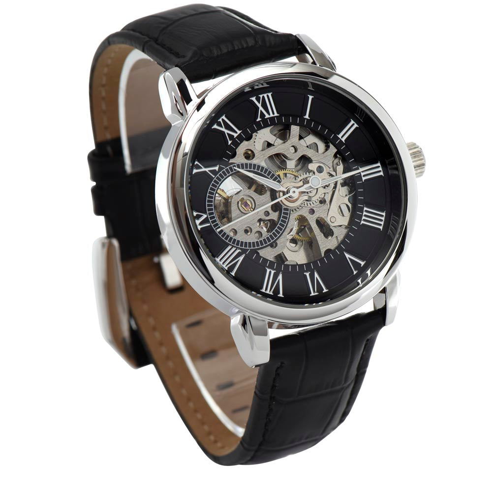 My Man You Stole My Heart Men's Openwork Watch With Message Card in Mahogany Box-Express Your Love Gifts