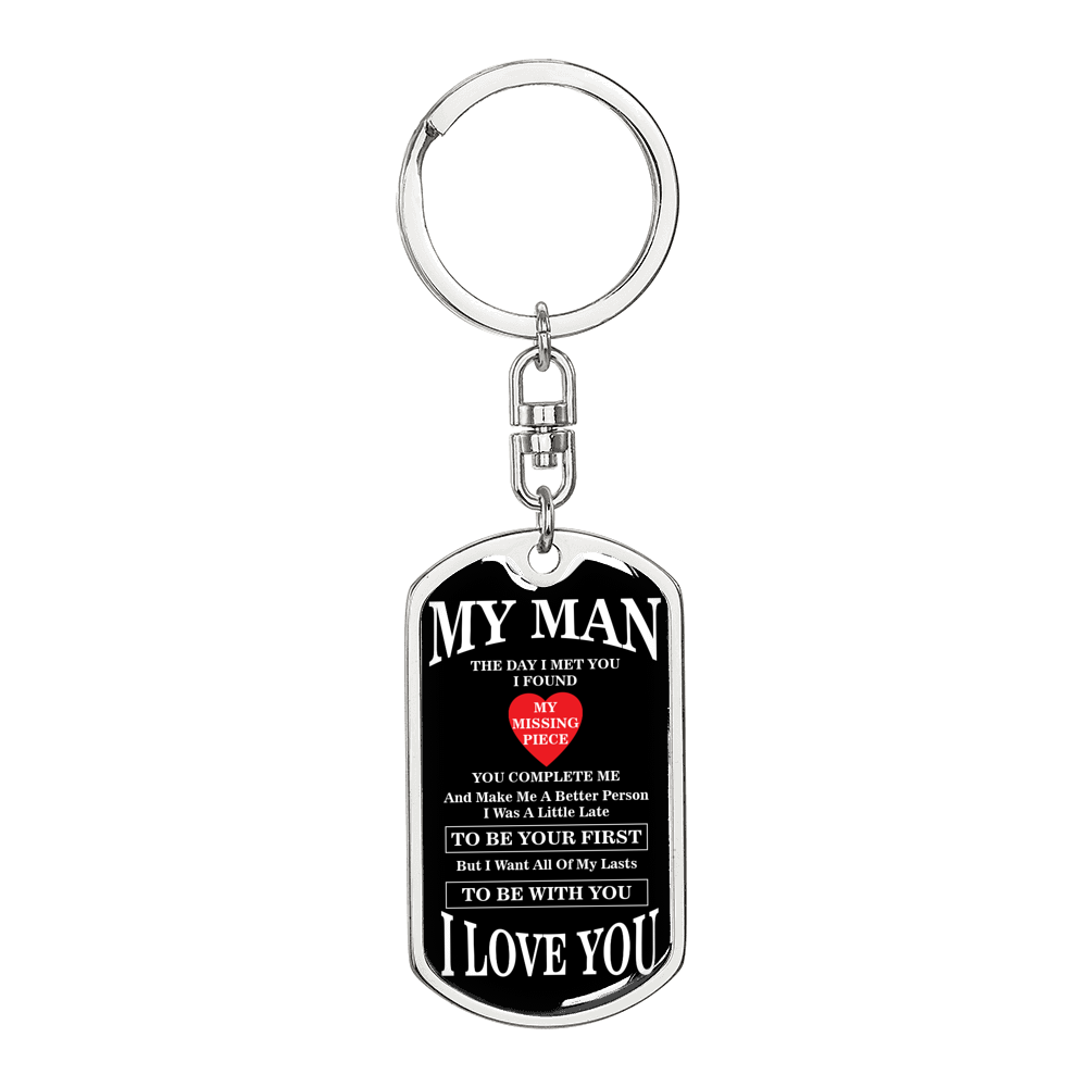 My Missing Piece Keychain Stainless Steel or 18k Gold Dog Tag Keyring-Express Your Love Gifts