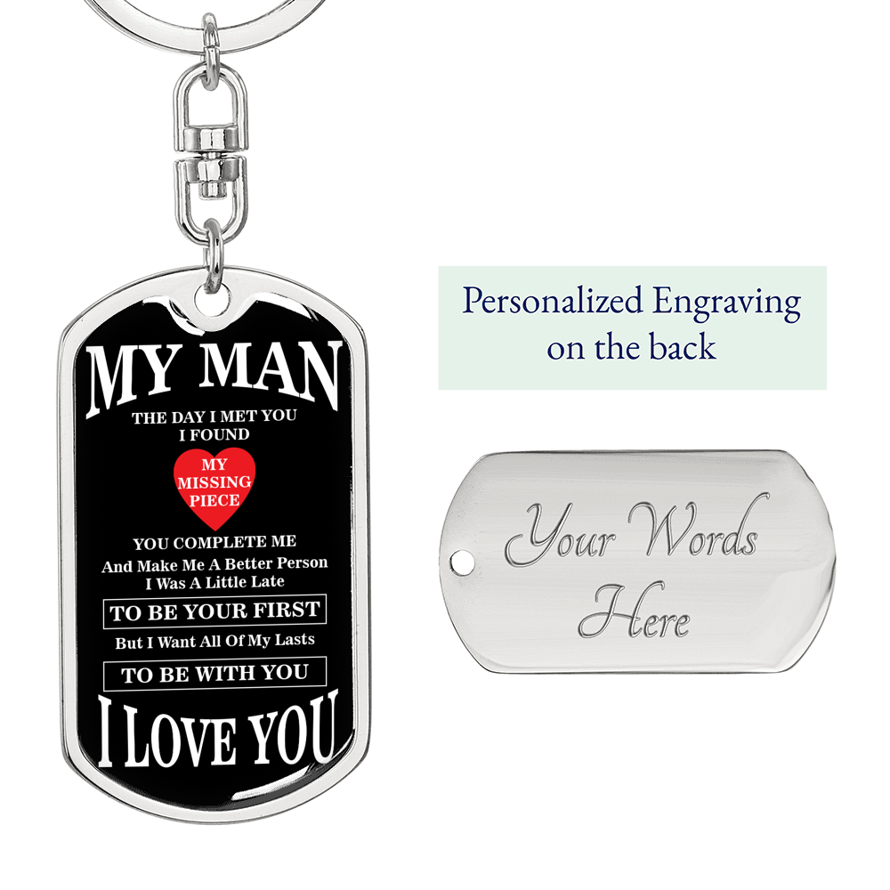 My Missing Piece Keychain Stainless Steel or 18k Gold Dog Tag Keyring-Express Your Love Gifts