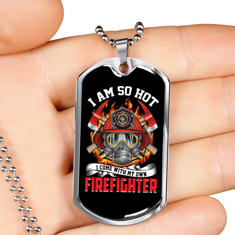 My Own Firefighter Gift Stainless Steel or 18k Gold Dog Tag 24" Chain-Express Your Love Gifts