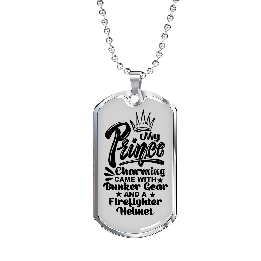 My Prince Charming Firefighter Gift Stainless Steel or 18k Gold Dog Tag 24" Chain-Express Your Love Gifts