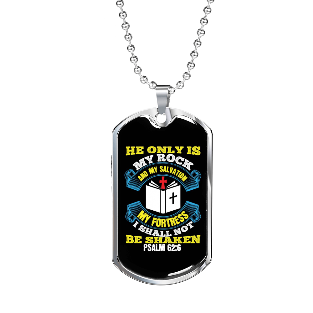My Rock And My Salvation Psalm 62:6 Necklace Stainless Steel or 18k Gold Dog Tag 24"-Express Your Love Gifts
