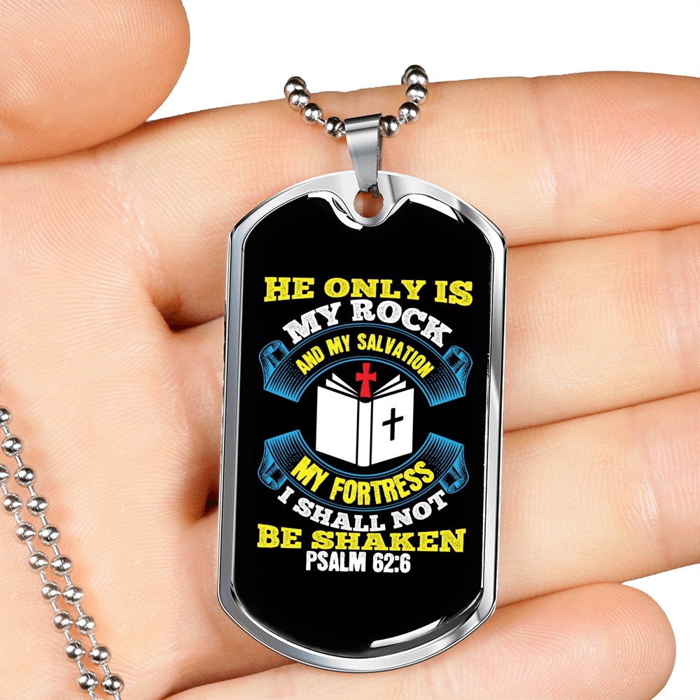 My Rock And My Salvation Psalm 62:6 Necklace Stainless Steel or 18k Gold Dog Tag 24"-Express Your Love Gifts