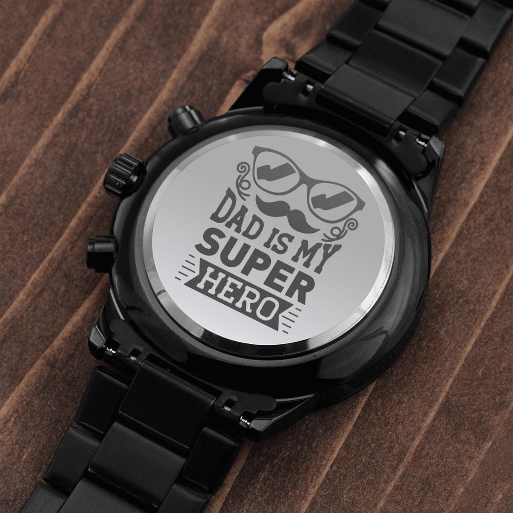 My Superhero Dad Engraved Multifunction Analog Stainless Steel Chronograph Men's Watch W Copper Dial-Express Your Love Gifts