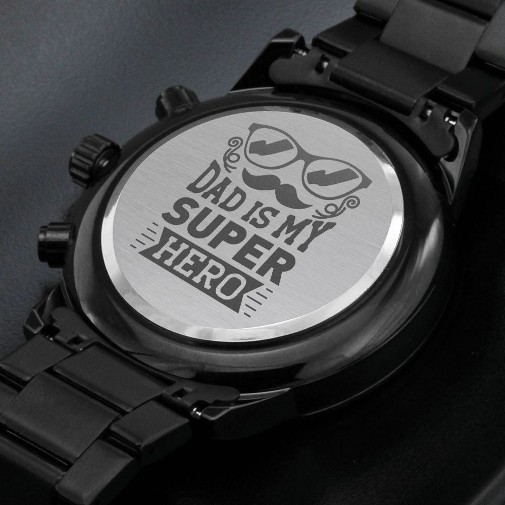 My Superhero Dad Engraved Multifunction Analog Stainless Steel Chronograph Men's Watch W Copper Dial-Express Your Love Gifts
