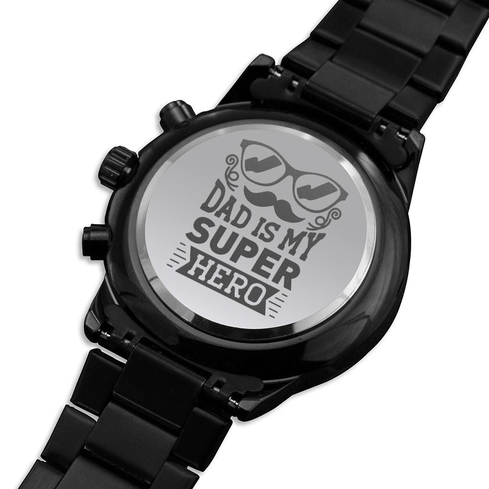 My Superhero Dad Engraved Multifunction Analog Stainless Steel Chronograph Men's Watch W Copper Dial-Express Your Love Gifts