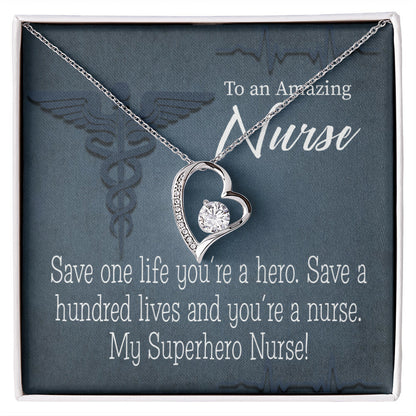 My Superhero Nurse! Healthcare Medical Worker Nurse Appreciation Gift Forever Necklace w Message Card-Express Your Love Gifts