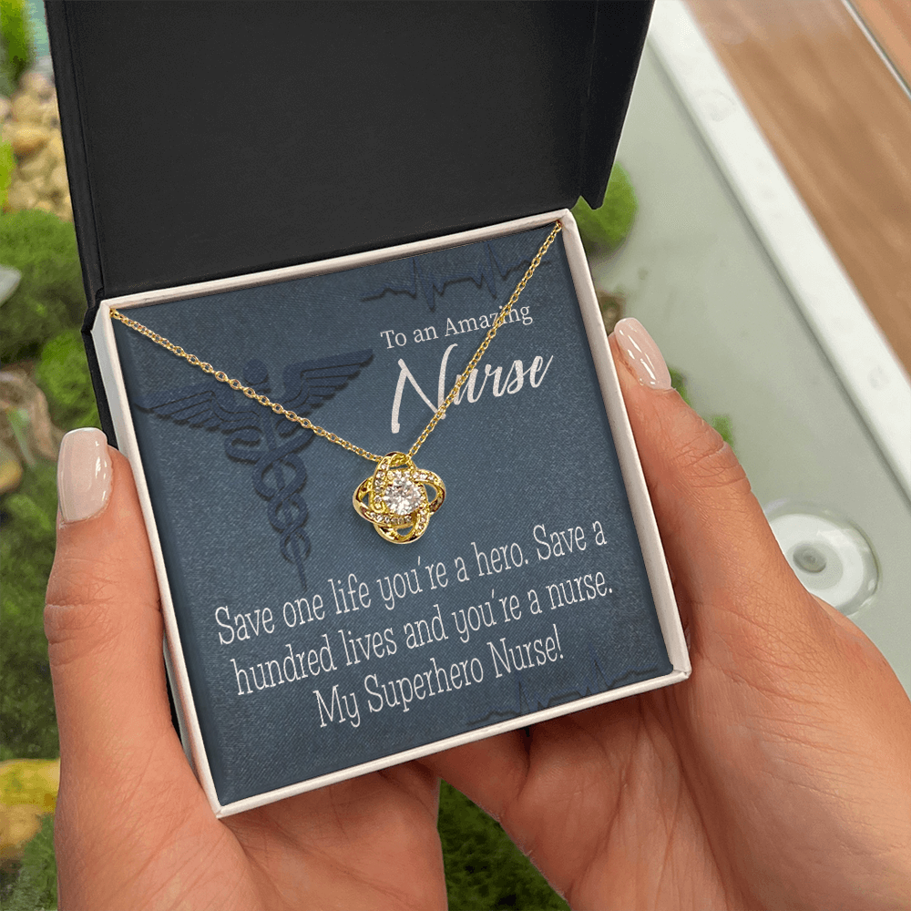 My Superhero Nurse! Healthcare Medical Worker Nurse Appreciation Gift Infinity Knot Necklace Message Card-Express Your Love Gifts