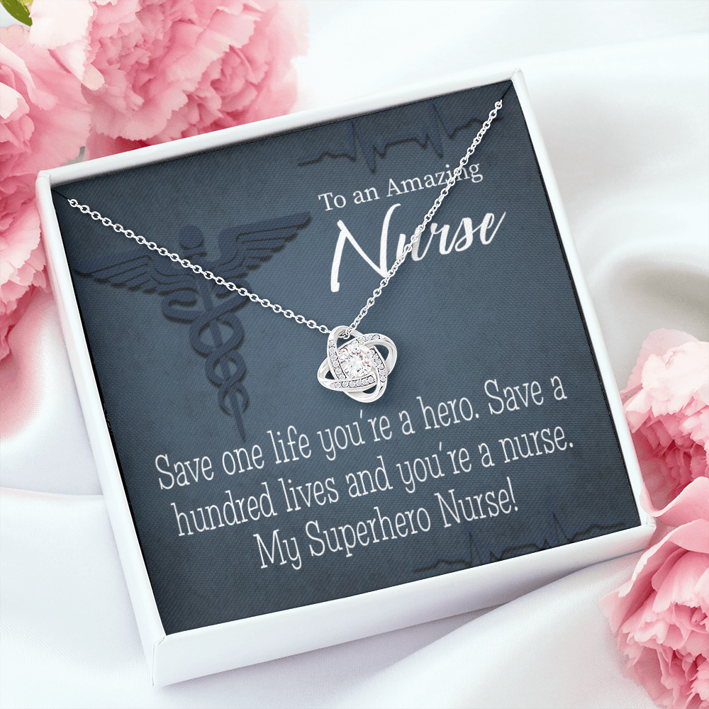 My Superhero Nurse! Healthcare Medical Worker Nurse Appreciation Gift Infinity Knot Necklace Message Card-Express Your Love Gifts