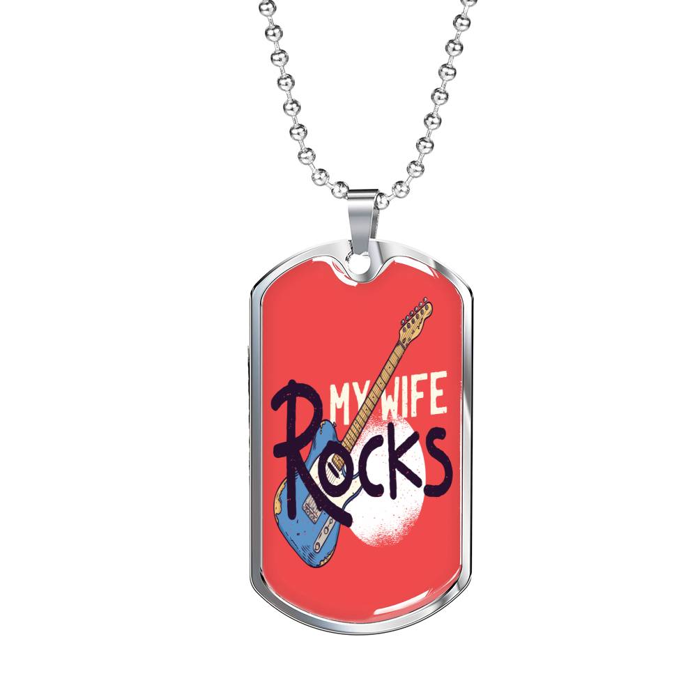 My Wife Rocks Necklace Stainless Steel or 18k Gold Dog Tag 24" Chain-Express Your Love Gifts