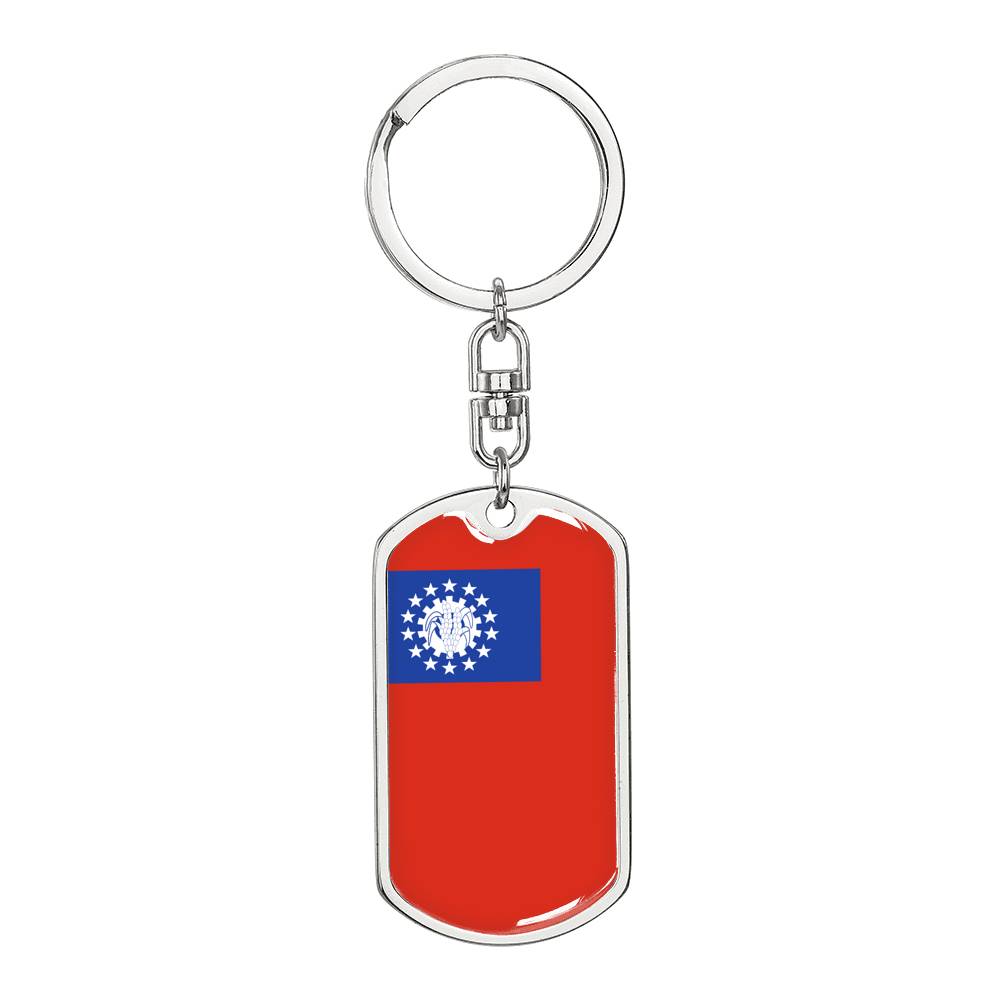 Myanmar Flag Keychain Dog Tag Stainless Steel or 18k Gold-Express Your Love Gifts