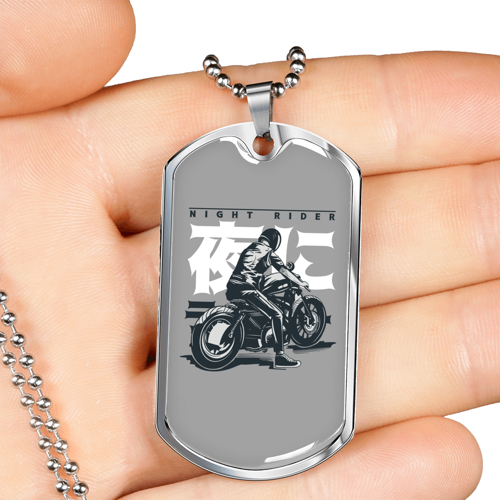 Naito Raider Biker Necklace Stainless Steel or 18k Gold Dog Tag 24"-Express Your Love Gifts