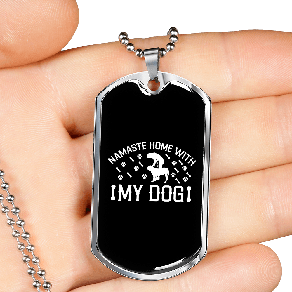 Namaste Dog Necklace Stainless Steel or 18k Gold Dog Tag 24" Chain-Express Your Love Gifts