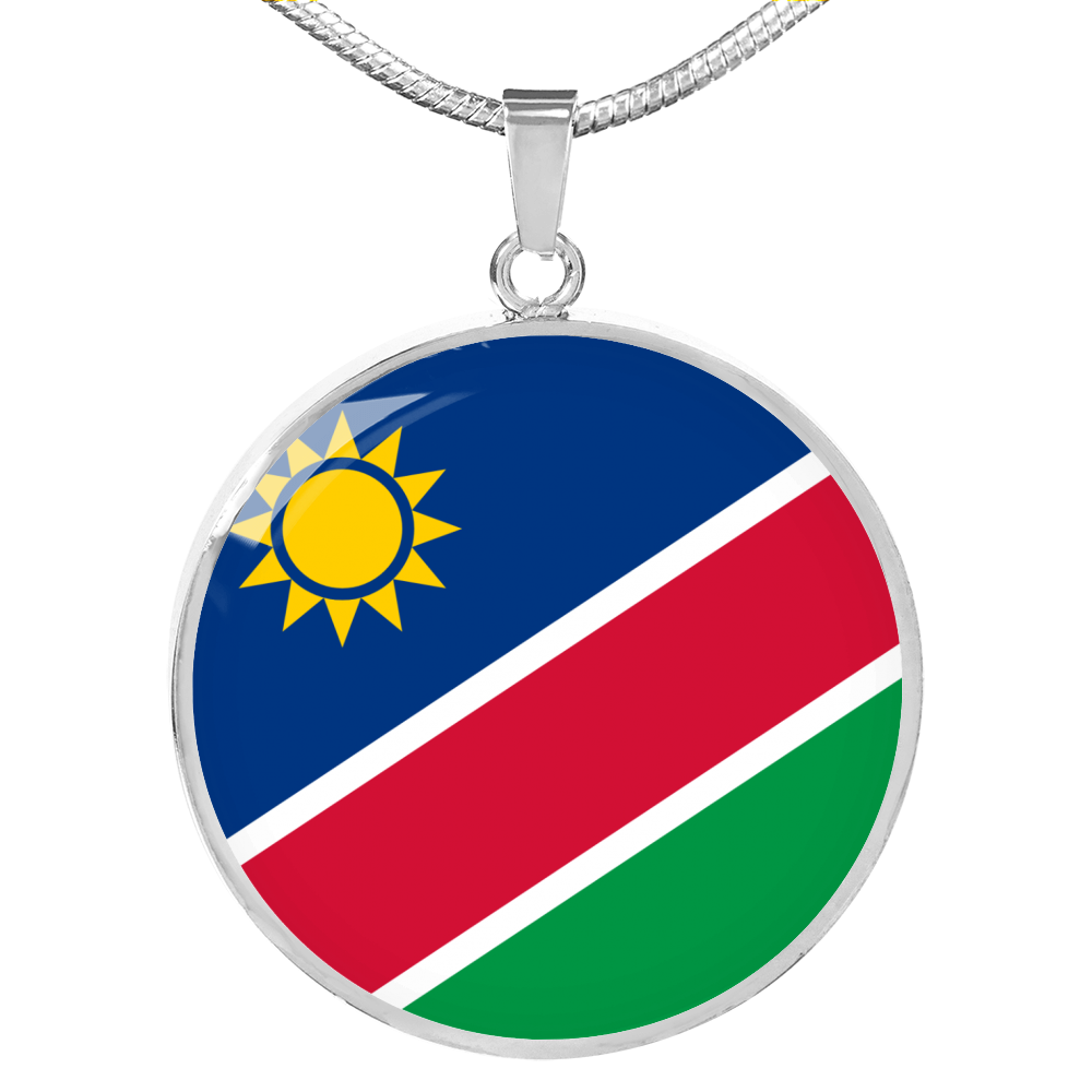 Namibia Flag Necklace Circle Pendant Stainless Steel or 18k Gold 18-22"-Express Your Love Gifts