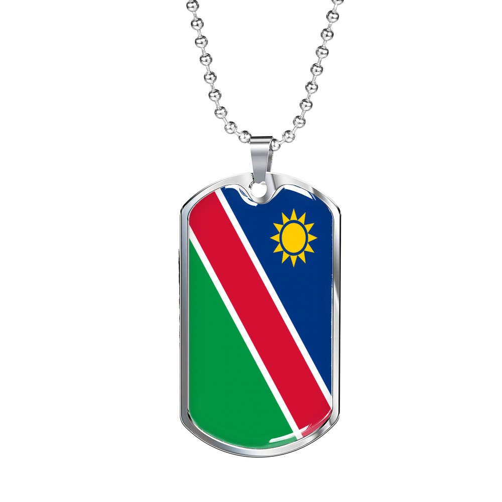 Namibia Flag Necklace Stainless Steel or 18k Gold Dog Tag 24" Chain-Express Your Love Gifts