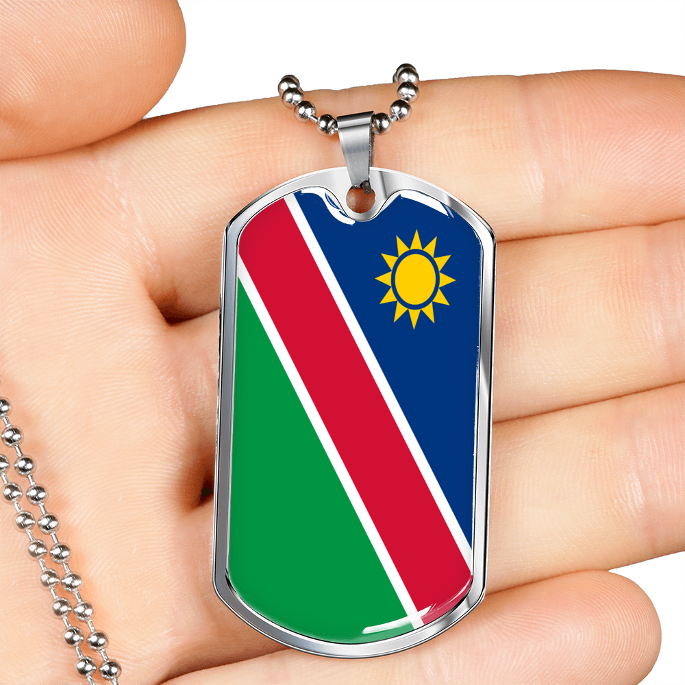 Namibia Flag Necklace Stainless Steel or 18k Gold Dog Tag 24" Chain-Express Your Love Gifts