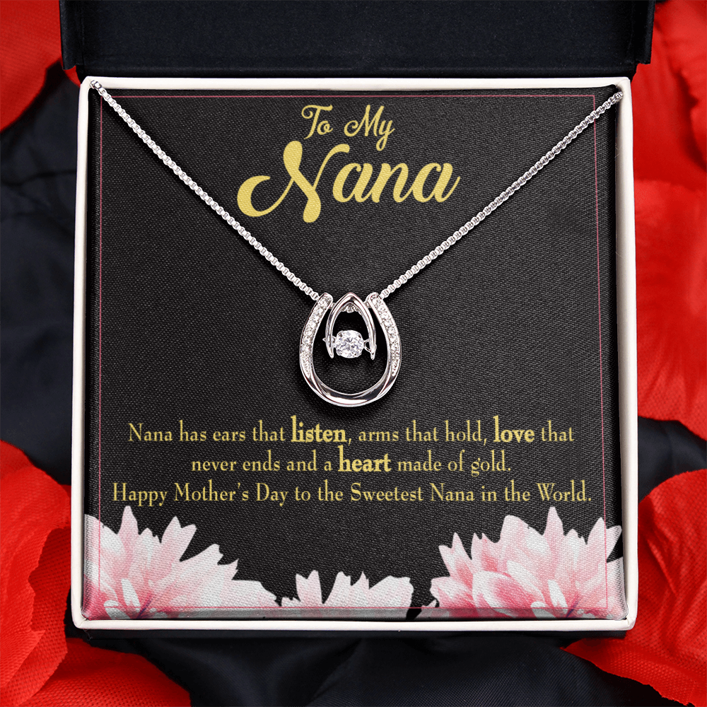 Nana Gfit Lucky Horseshoe Necklace Message Card 14k w CZ Crystals-Express Your Love Gifts