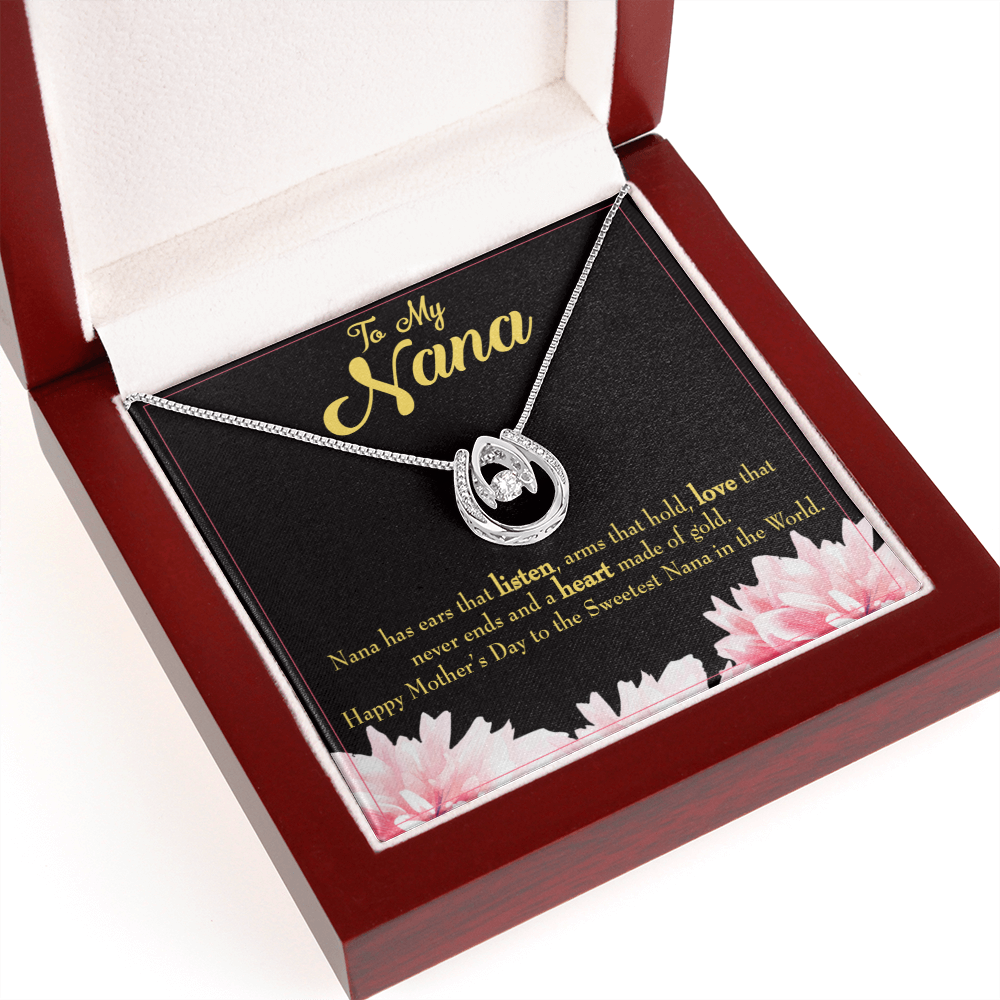 Nana Gfit Lucky Horseshoe Necklace Message Card 14k w CZ Crystals-Express Your Love Gifts