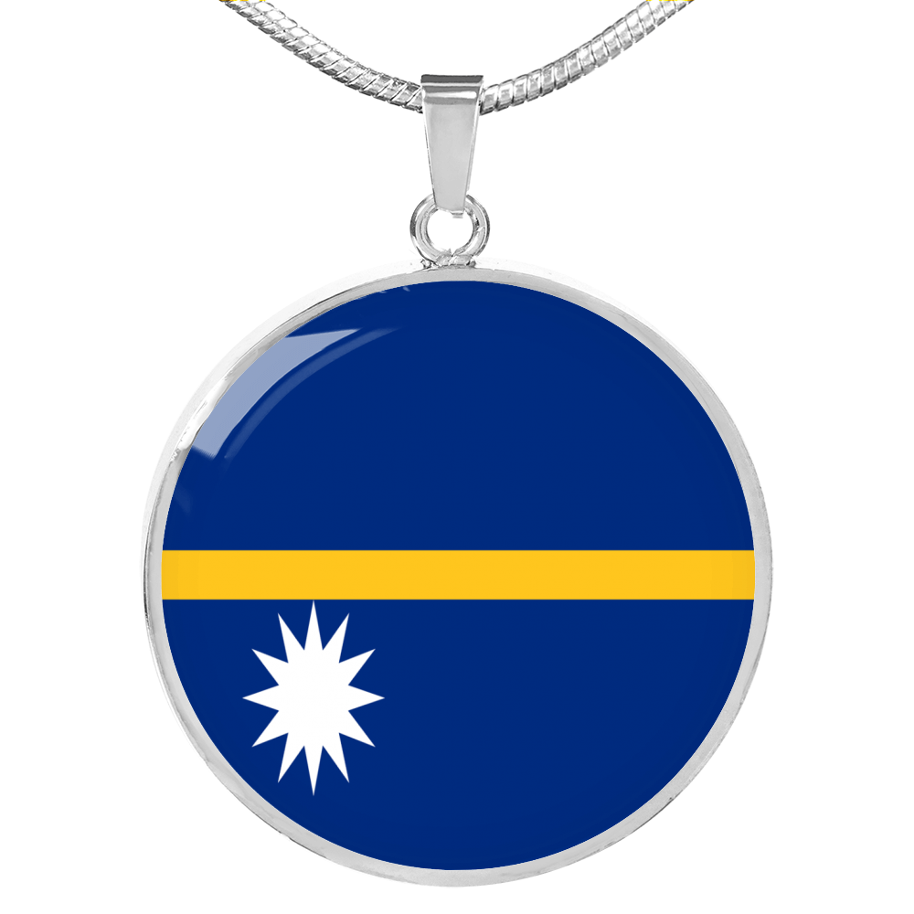 Nauru Flag Necklace Circle Pendant Stainless Steel or 18k Gold 18-22"-Express Your Love Gifts