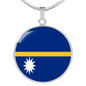 Nauru Flag Necklace Circle Pendant Stainless Steel or 18k Gold 18-22"-Express Your Love Gifts