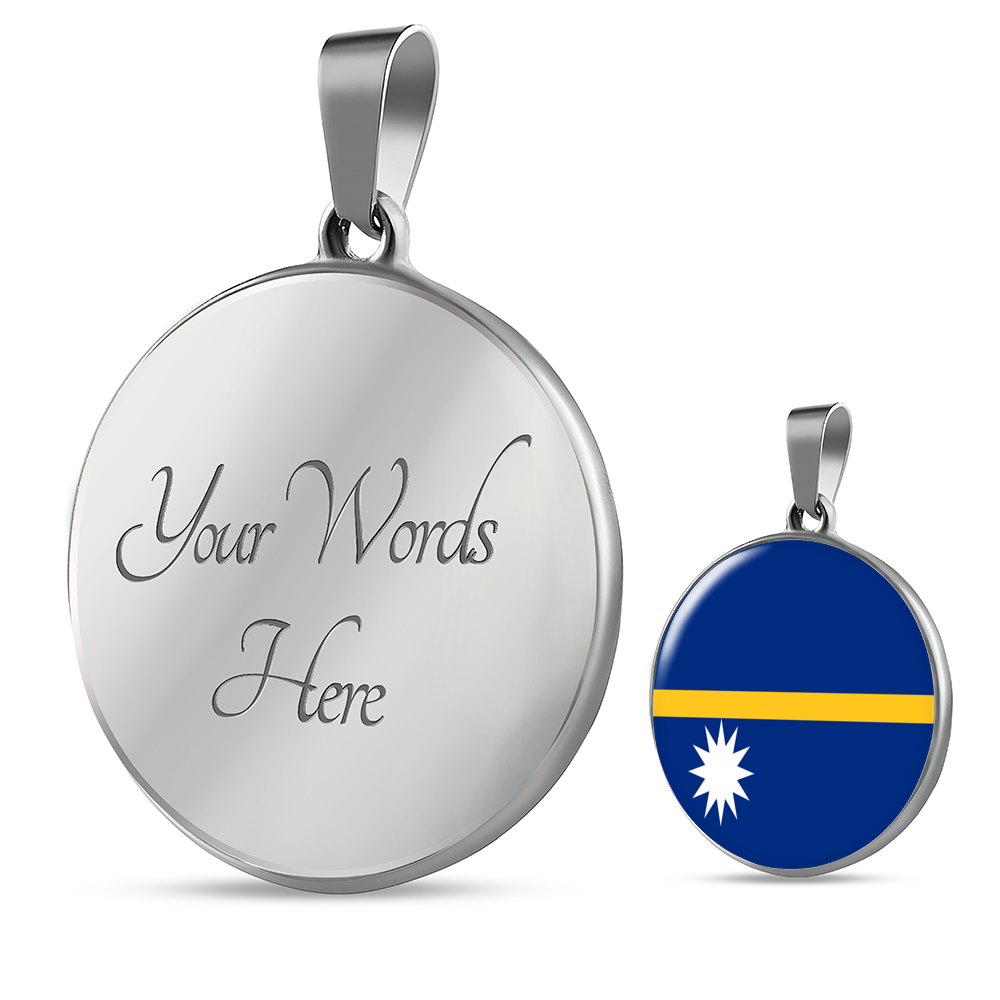 Nauru Flag Necklace Circle Pendant Stainless Steel or 18k Gold 18-22"-Express Your Love Gifts
