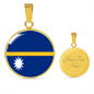 Nauru Flag Necklace Circle Pendant Stainless Steel or 18k Gold 18-22"-Express Your Love Gifts