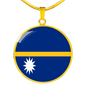 Nauru Flag Necklace Circle Pendant Stainless Steel or 18k Gold 18-22"-Express Your Love Gifts