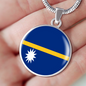 Nauru Flag Necklace Circle Pendant Stainless Steel or 18k Gold 18-22"-Express Your Love Gifts