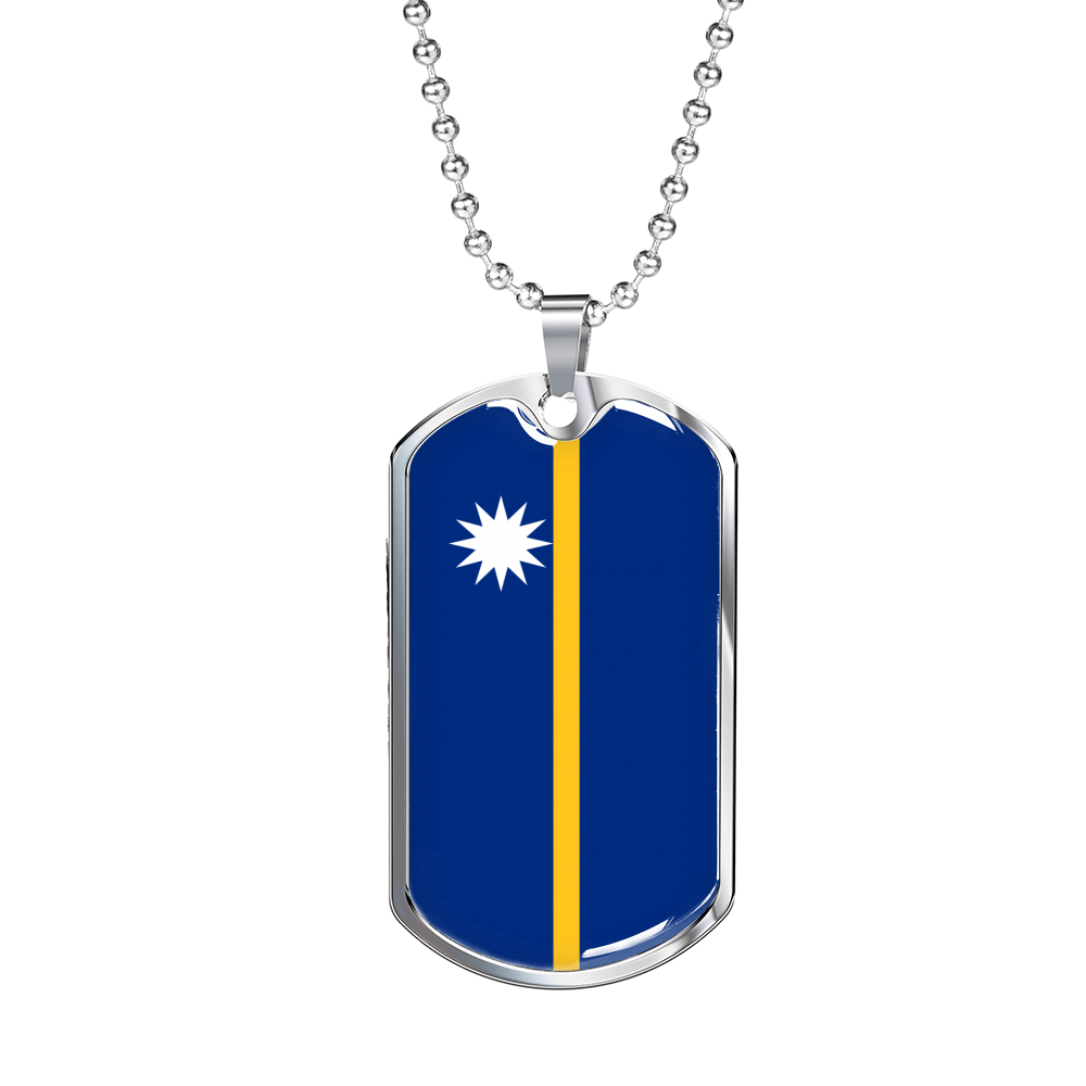 Nauru Flag Necklace Stainless Steel or 18k Gold Dog Tag 24" Chain-Express Your Love Gifts