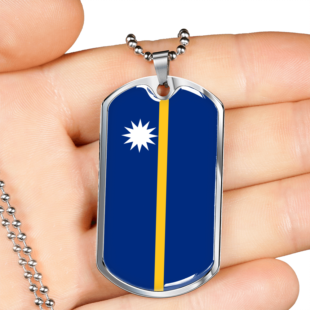 Nauru Flag Necklace Stainless Steel or 18k Gold Dog Tag 24" Chain-Express Your Love Gifts