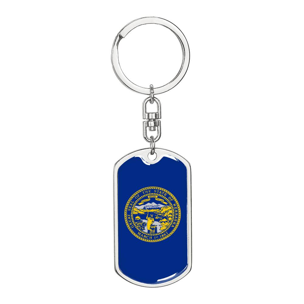 Nebraska State Flag Keychain Dog Tag Stainless Steel or 18k Gold-Express Your Love Gifts