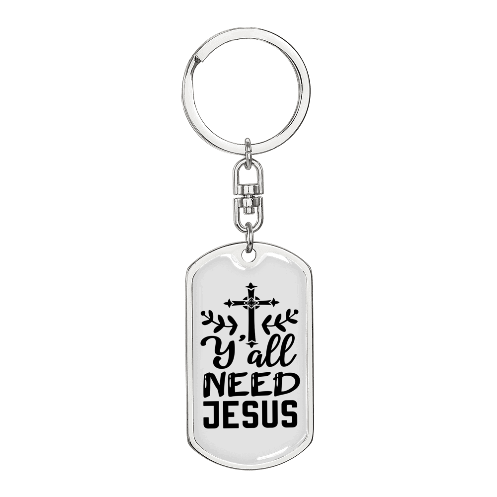 Need Jesus Keychain Stainless Steel or 18k Gold Dog Tag Keyring-Express Your Love Gifts