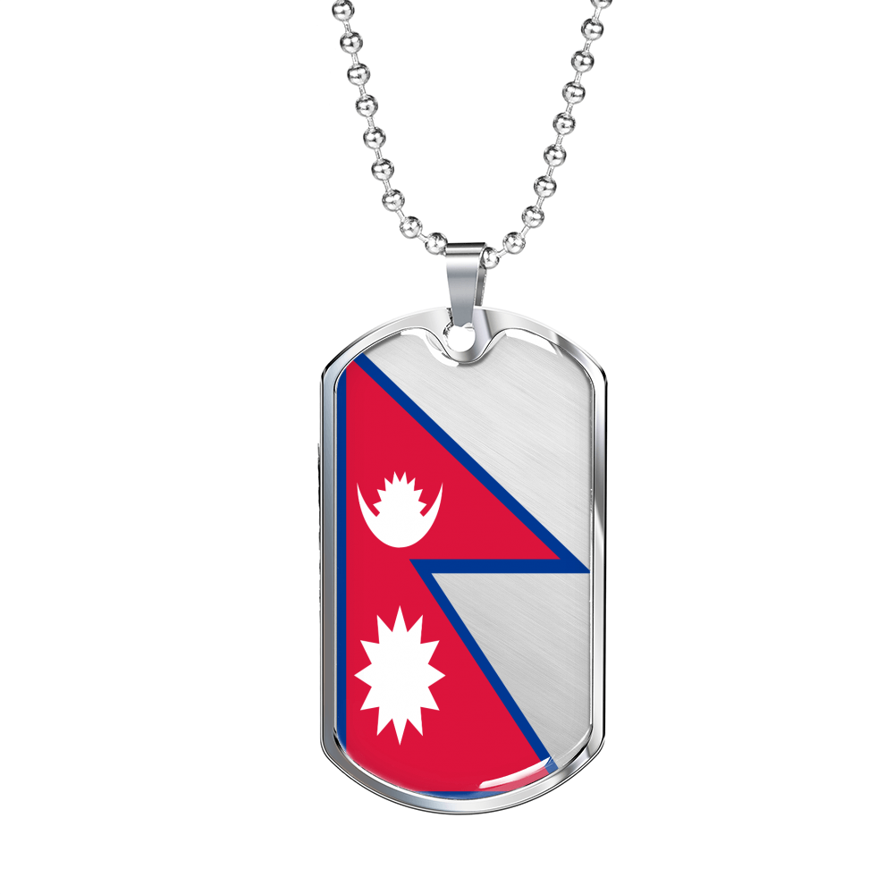 Nepal Flag Necklace Stainless Steel or 18k Gold Dog Tag 24" Chain-Express Your Love Gifts