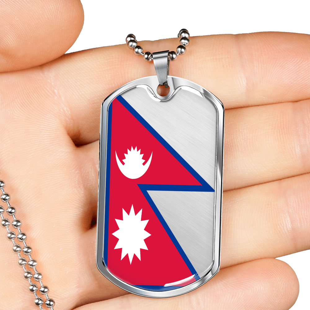 Nepal Flag Necklace Stainless Steel or 18k Gold Dog Tag 24" Chain-Express Your Love Gifts