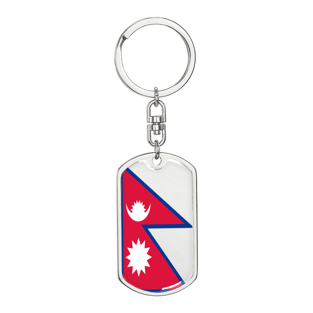 Nepal Flag Swivel Keychain Dog Tag Stainless Steel or 18k Gold-Express Your Love Gifts