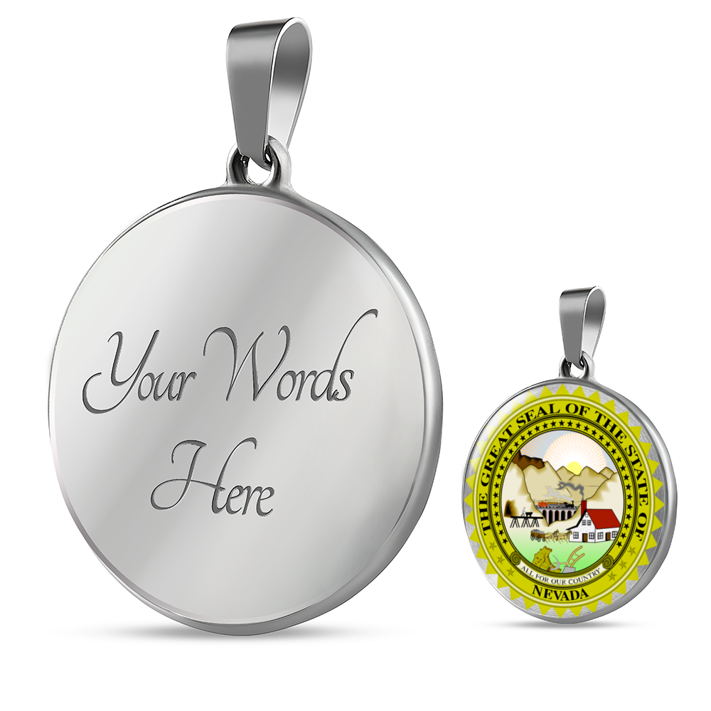 Nevada State Seal Necklace Circle Pendant Stainless Steel or 18k Gold 18-22"-Express Your Love Gifts