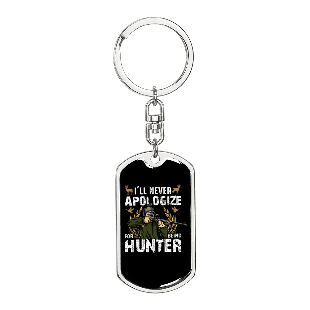 Never Apologize Keychain Stainless Steel or 18k Gold Dog Tag Keyring-Express Your Love Gifts