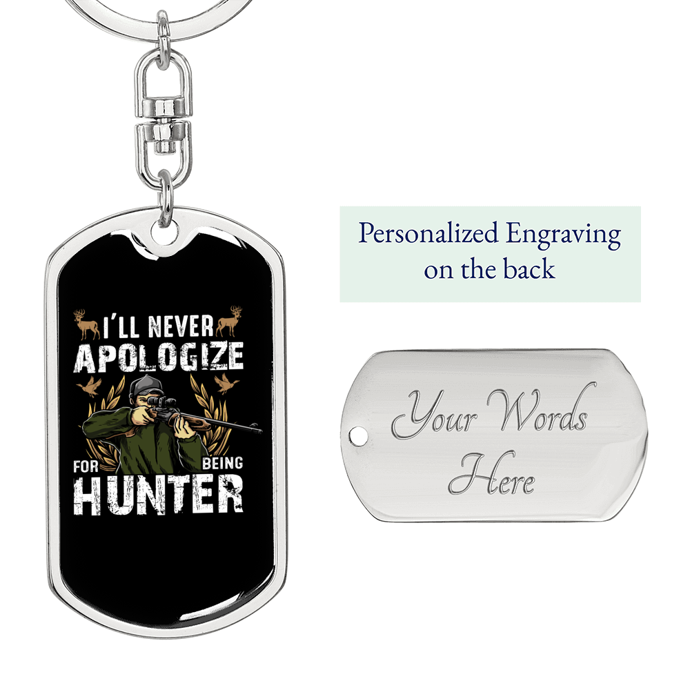 Never Apologize Keychain Stainless Steel or 18k Gold Dog Tag Keyring-Express Your Love Gifts