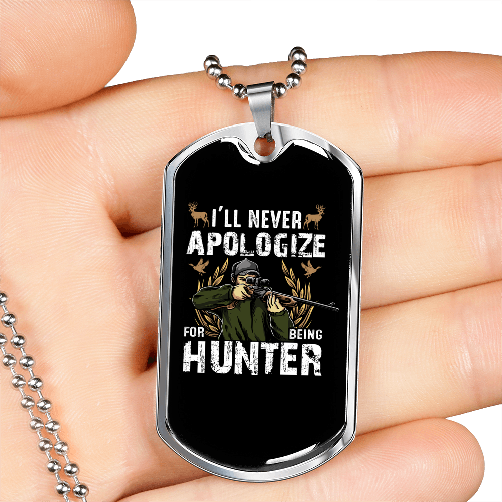 Never Apologize Necklace Stainless Steel or 18k Gold Dog Tag 24" Chain-Express Your Love Gifts