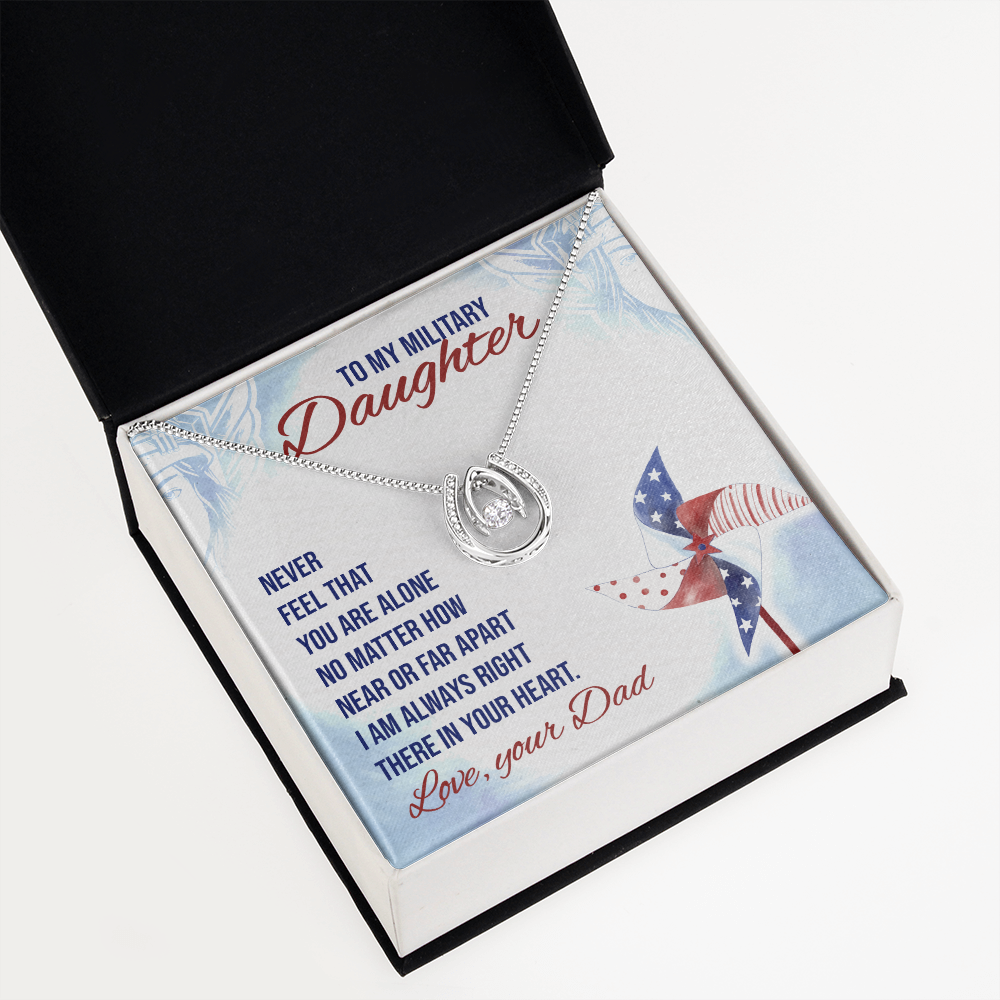 Never feel that - Military Daughter Lucky Horseshoe Necklace Message Card 14k w CZ Crystals-Express Your Love Gifts