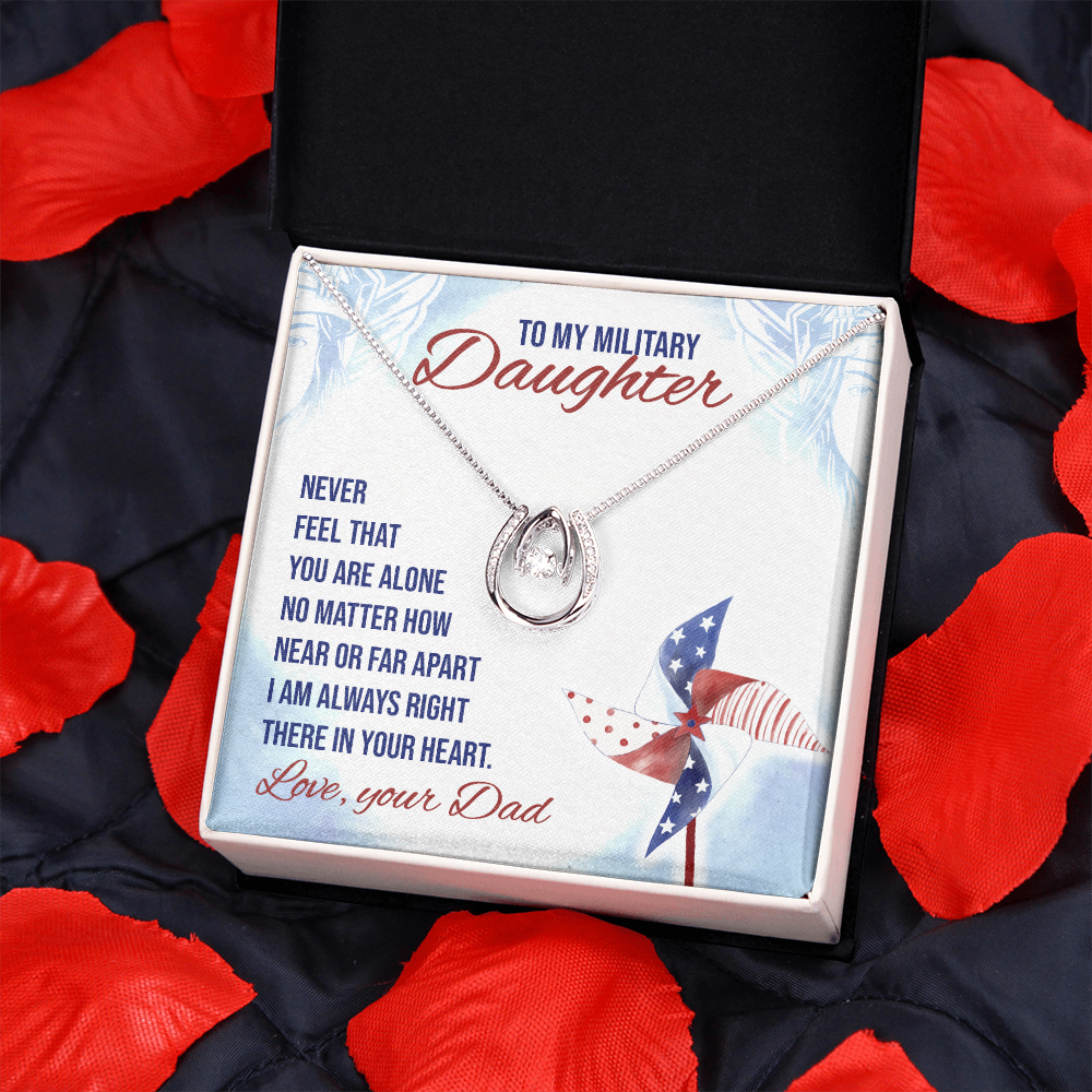 Never feel that - Military Daughter Lucky Horseshoe Necklace Message Card 14k w CZ Crystals-Express Your Love Gifts