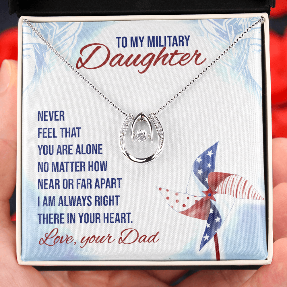 Never feel that - Military Daughter Lucky Horseshoe Necklace Message Card 14k w CZ Crystals-Express Your Love Gifts