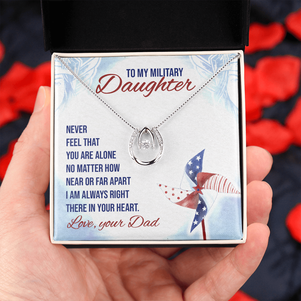 Never feel that - Military Daughter Lucky Horseshoe Necklace Message Card 14k w CZ Crystals-Express Your Love Gifts