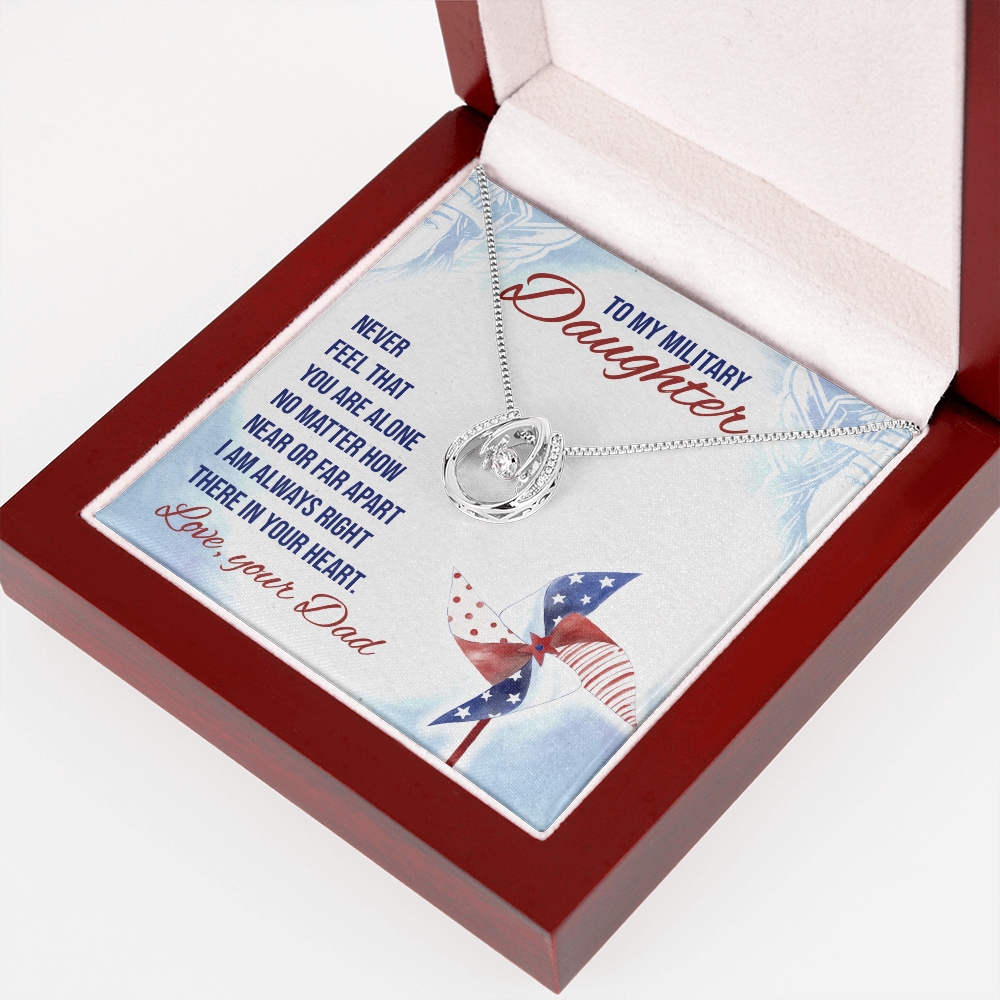 Never feel that - Military Daughter Lucky Horseshoe Necklace Message Card 14k w CZ Crystals-Express Your Love Gifts